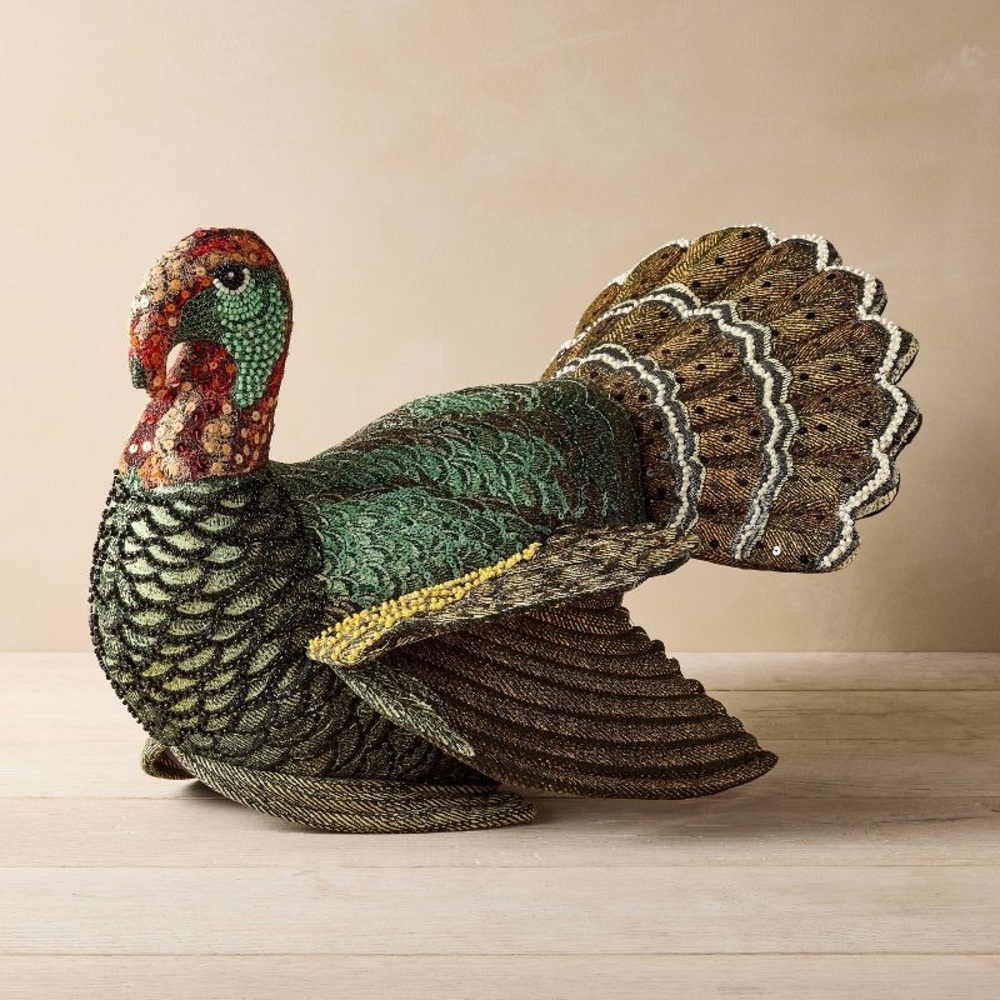 John Derian for Target 16"x15" Beaded Turkey Novelty Plush Pillow